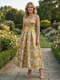 Jacquard A-Line Strapless Pleated Mother of the Bride Dresses