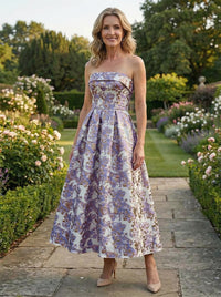 Jacquard A-Line Strapless Pleated Mother of the Bride Dresses