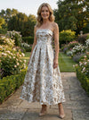 Jacquard A-Line Strapless Pleated Mother of the Bride Dresses