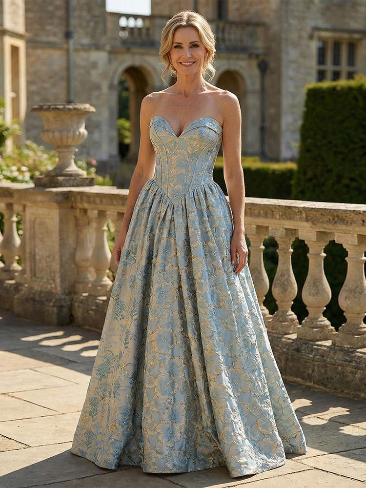 Jacquard A-Line Sweetheart Pleated Mother of the Bride Dresses