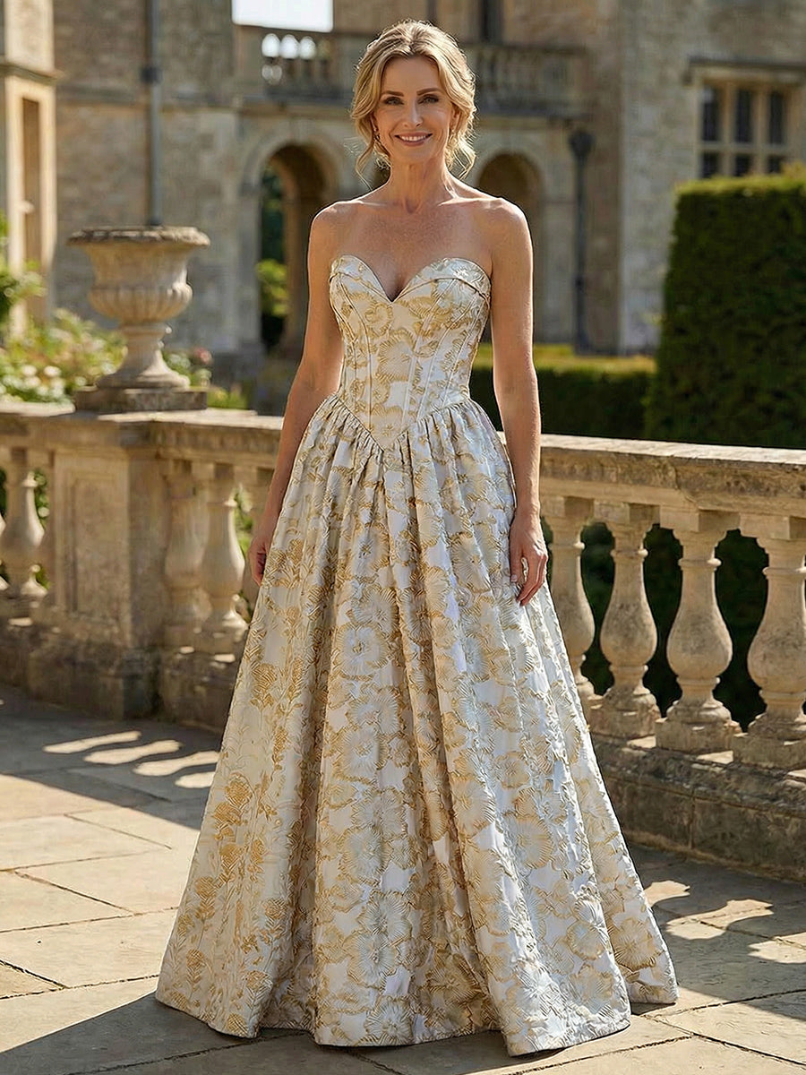 Jacquard A-Line Sweetheart Pleated Mother of the Bride Dresses