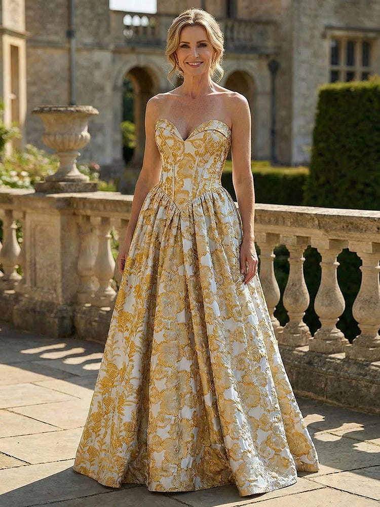 Jacquard A-Line Sweetheart Pleated Mother of the Bride Dresses