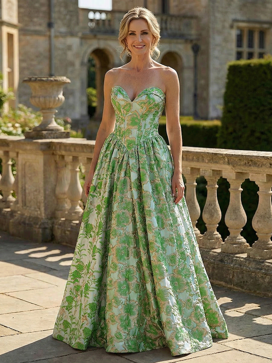 Jacquard A-Line Sweetheart Pleated Mother of the Bride Dresses