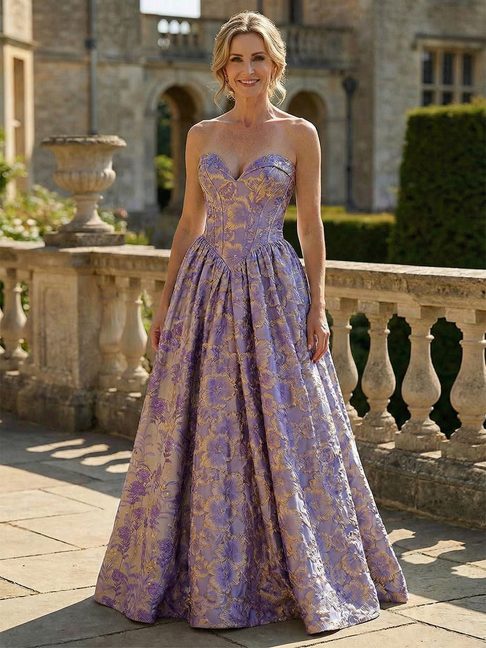 Jacquard A-Line Sweetheart Pleated Mother of the Bride Dresses