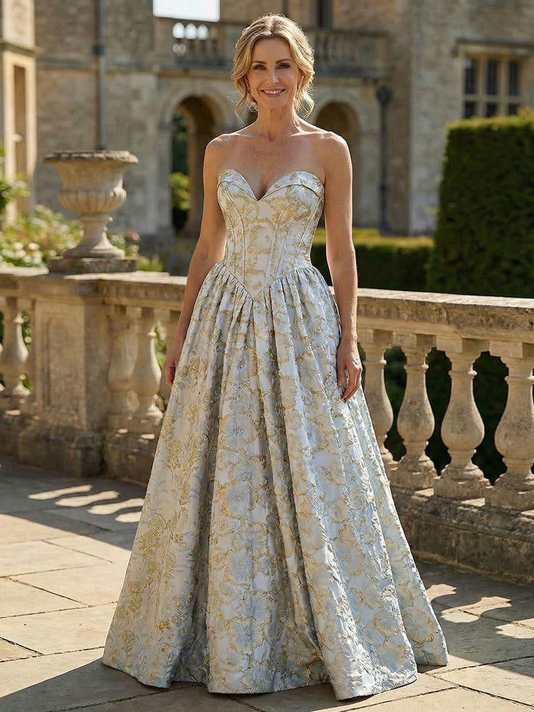Jacquard A-Line Sweetheart Pleated Mother of the Bride Dresses