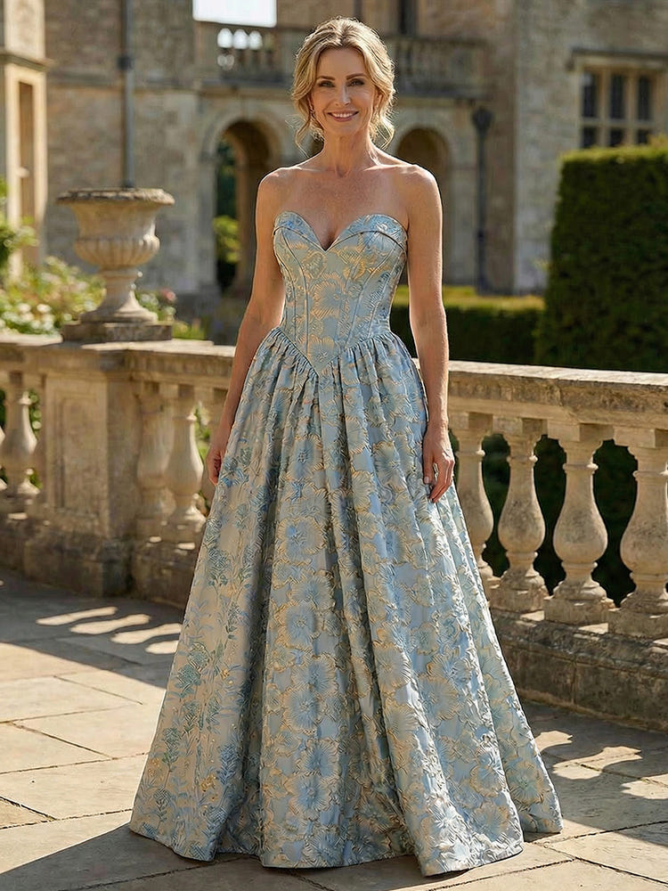 Jacquard A-Line Sweetheart Pleated Mother of the Bride Dresses