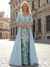 Satin A-Line Sequin Embroidery Mother of the Bride Dresses with Cape