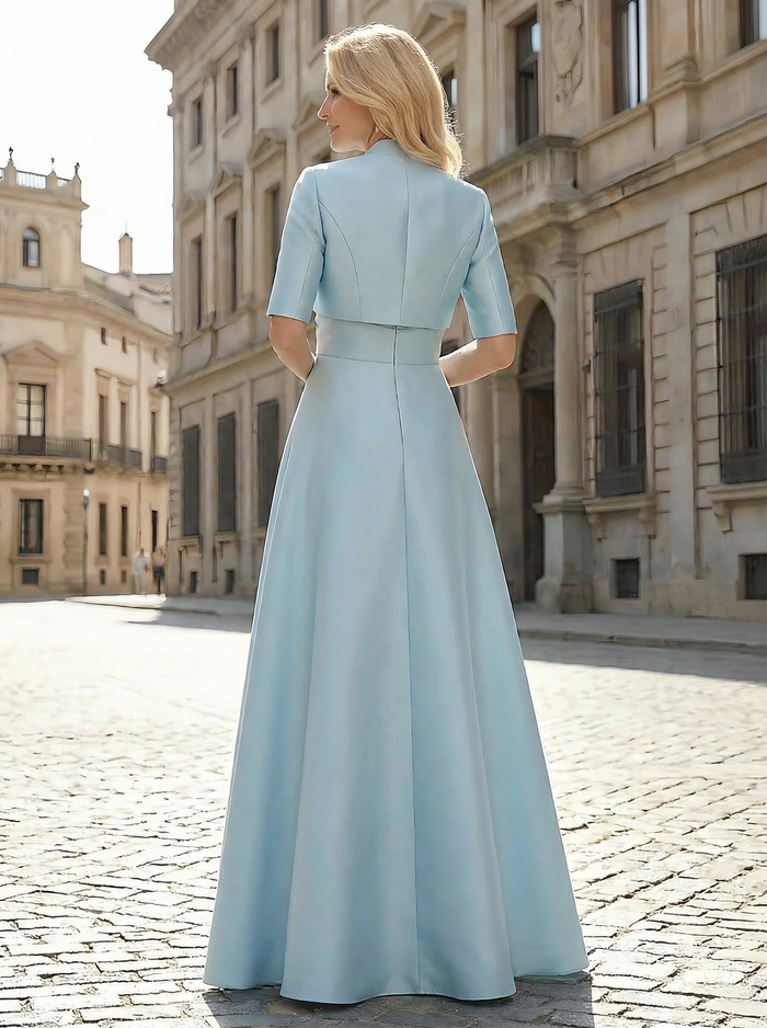 Satin A-Line Sequin Embroidery Mother of the Bride Dresses with Cape