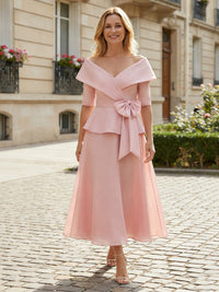 Sation Organza A-Line Off the Shoulder Mother of the Bride Dresses with Sleeves