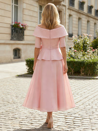Sation Organza A-Line Off the Shoulder Mother of the Bride Dresses with Sleeves