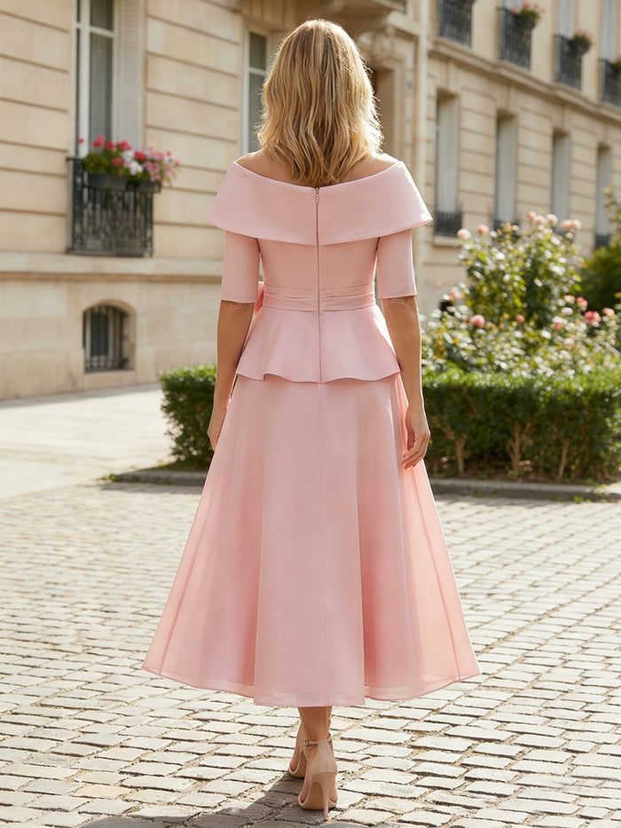 Sation Organza A-Line Off the Shoulder Mother of the Bride Dresses with Sleeves