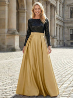 Satin A-Line Crew Neck Splicing Mother of the Bride Dresses