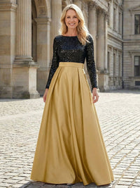 Satin A-Line Crew Neck Splicing Mother of the Bride Dresses