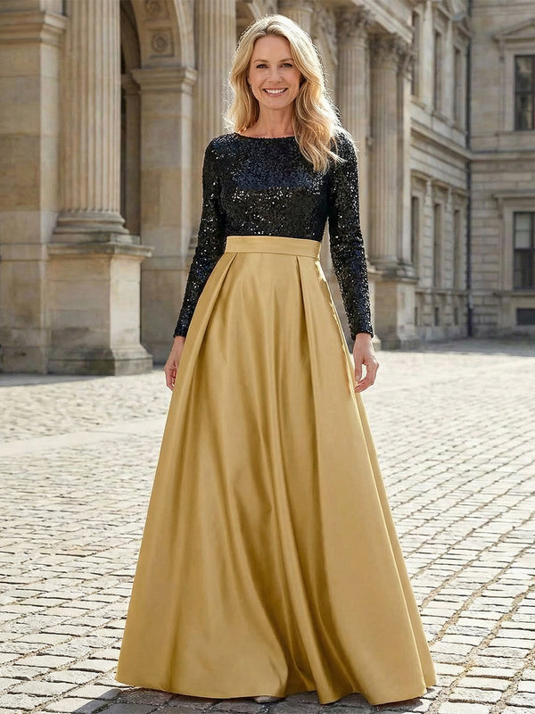Satin A-Line Crew Neck Splicing Mother of the Bride Dresses