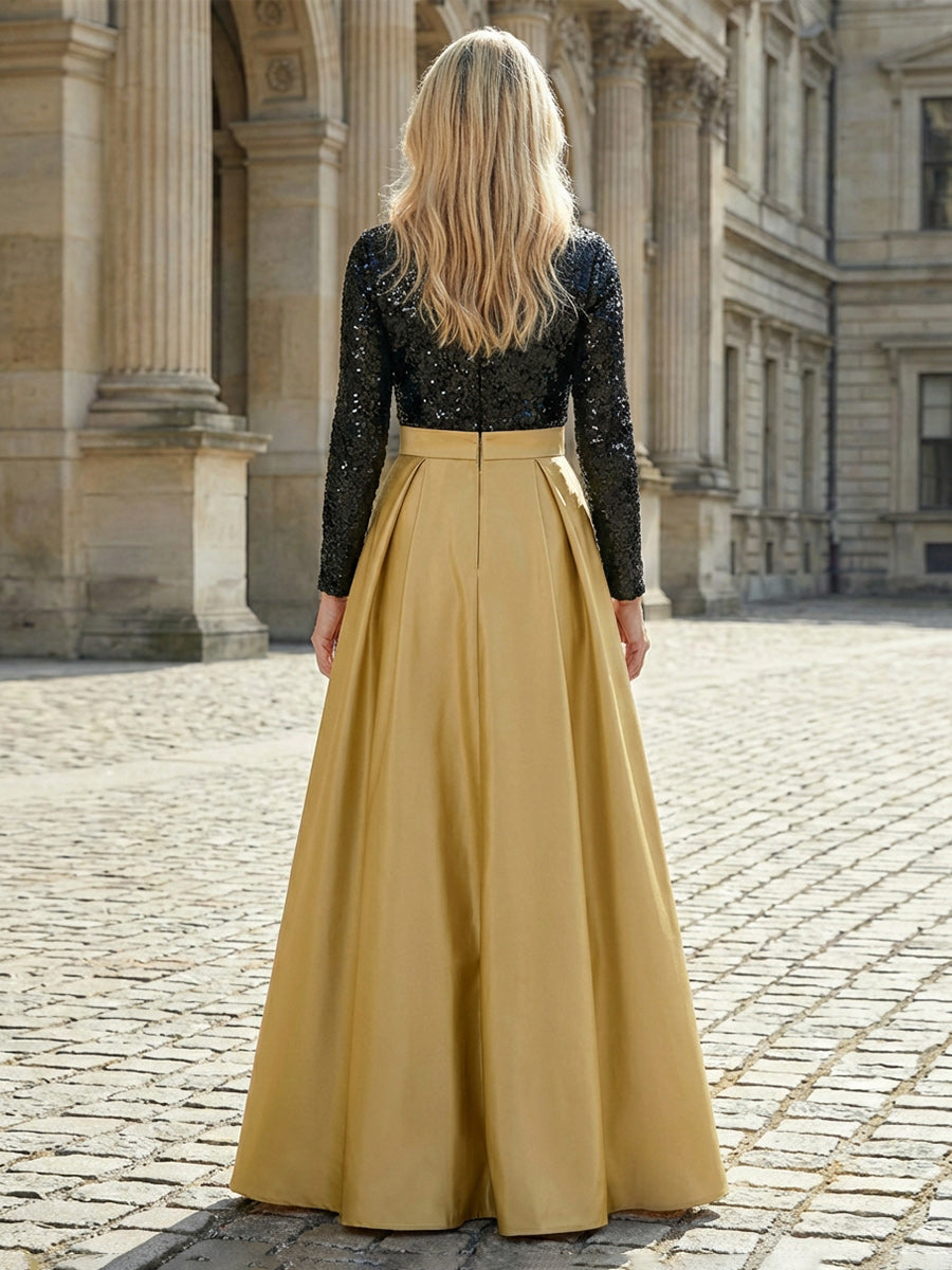 Satin A-Line Crew Neck Splicing Mother of the Bride Dresses
