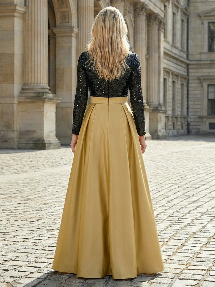 Satin A-Line Crew Neck Splicing Mother of the Bride Dresses