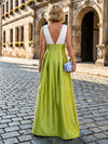 Satin A-Line V Neck Splicing Mother of the Bride Dresses