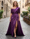Satin A-Line Asymmetric Neck Pleated Mother of the Bride Dresses