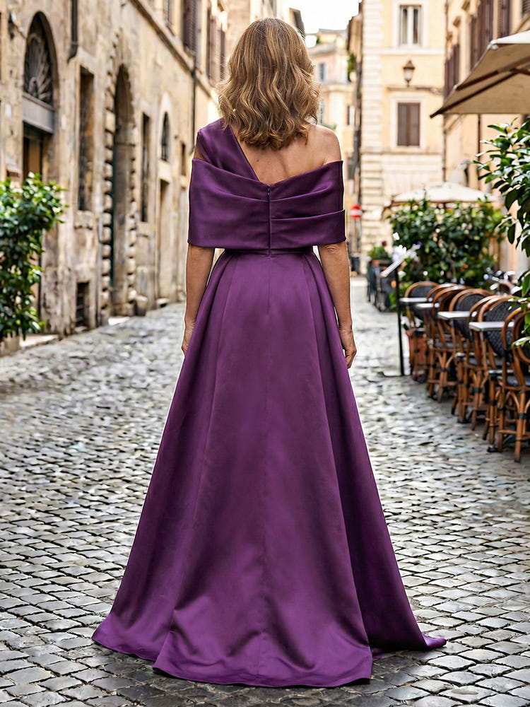 Satin A-Line Asymmetric Neck Pleated Mother of the Bride Dresses