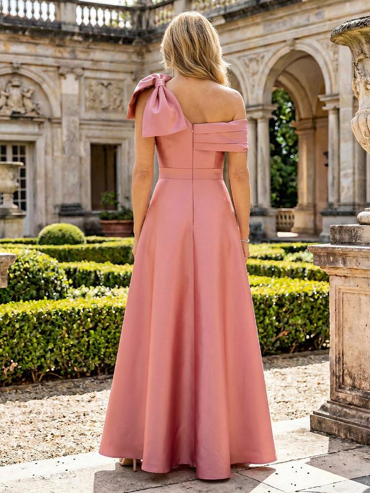 Satin A-Line Asymmetric Neck Side Slit Mother of the Bride Dresses