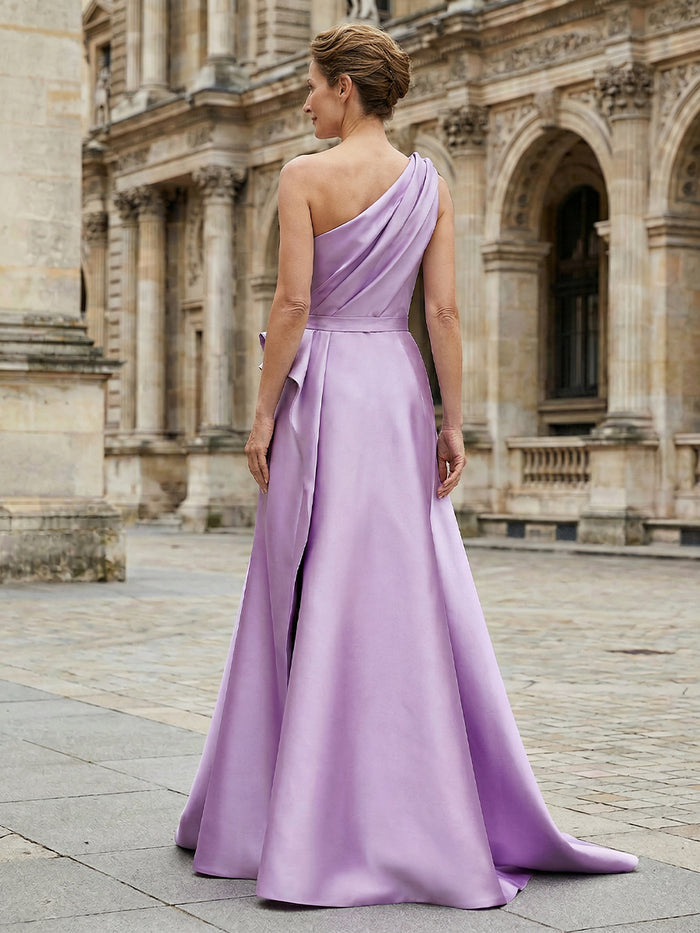 Satin A-Line One Shoulder Ruffles Mother of the Bride Dresses