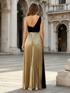 Metallic Satin A-Line One Shoulder Pleated Mother of the Bride Dresses with Beads