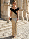 Deep V Neck Sequin Sheath Sequin Velvet Evening Dresses