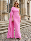 Satin Sheath One Shoulder Scarf Mother of the Bride Dresses