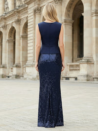 Satin Mermaid Round Neck Rhinestone Mother of the Bride Dresses