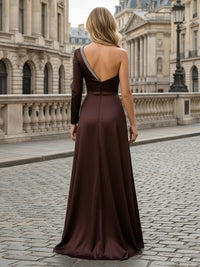 Satin A-Line One Shoulder Rhinestone Mother of the Bride Dresses