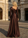 Satin A-Line Asymmetric Neck Rhinestone Mother of the Bride Dresses