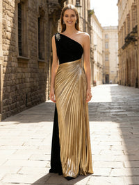 Metallic Satin Sheath One Shoulder Beaded Mother of the Bride Dresses