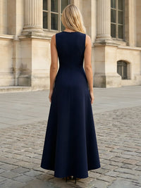 Satin A-Line Round Neck Side Slit Mother of the Bride Dresses