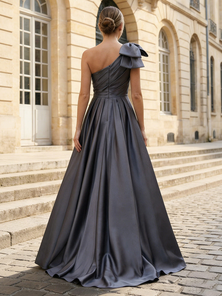 Satin A-Line One Shoulder Bow Mother of the Bride Dresses