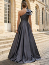 Satin A-Line One Shoulder Bow Mother of the Bride Dresses