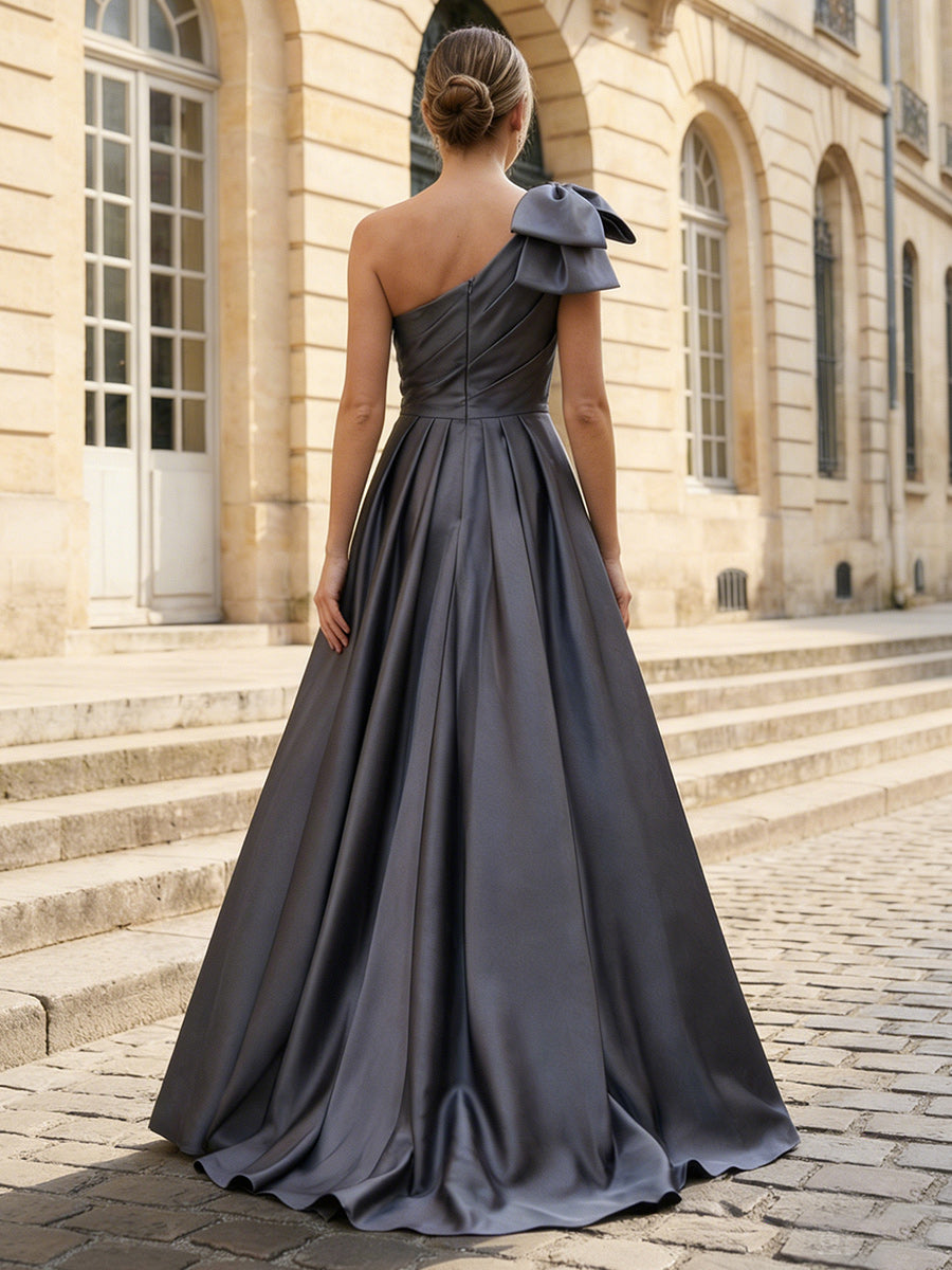 Satin A-Line One Shoulder Bow Mother of the Bride Dresses