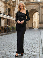 Chiffon Sheath Asymmetric Neck Sequin Mother of the Bride Dresses