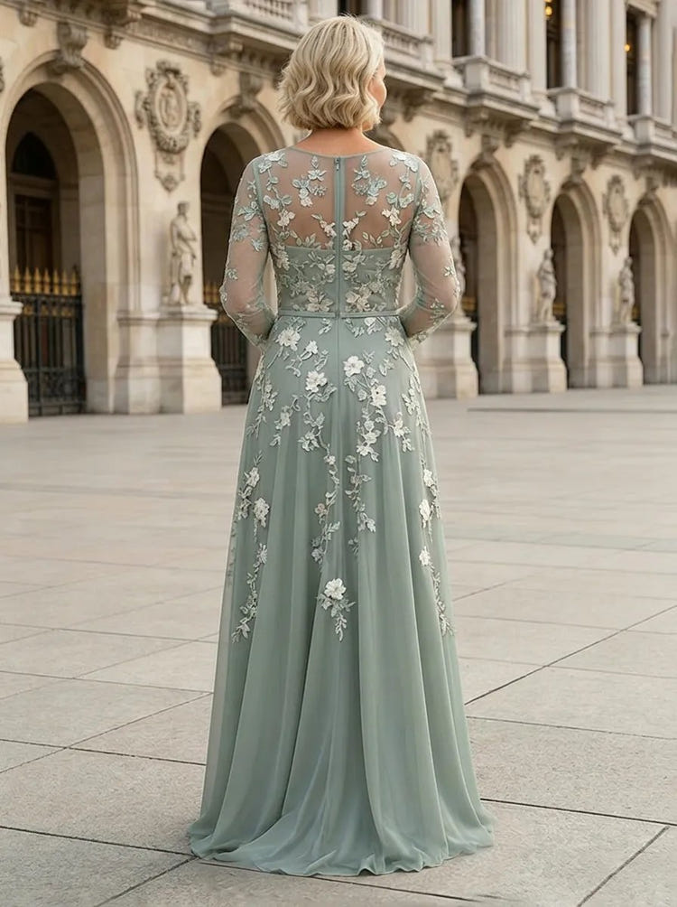 Chiffon Boat Neck Floral Embroidery Mother of the Bride Dresses