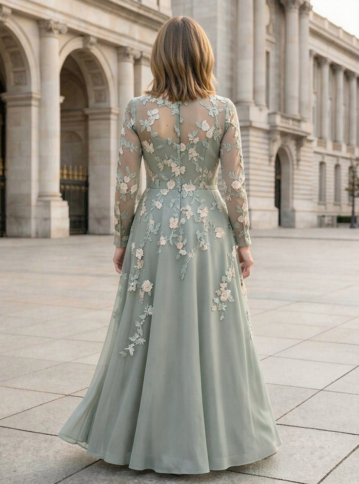 Chiffon Boat Neck Floral Embroidery Mother of the Bride Dresses