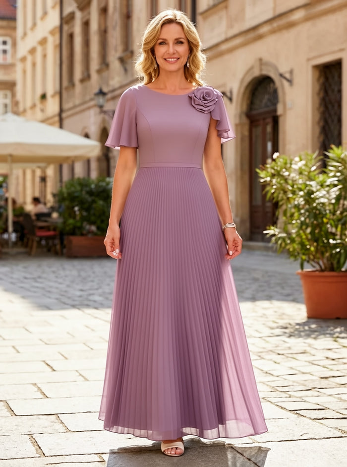 Chiffon Pleated Mother of the Bride Dresses with 3D Flowers