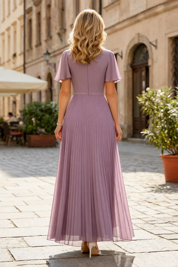 Chiffon Pleated Mother of the Bride Dresses with 3D Flowers