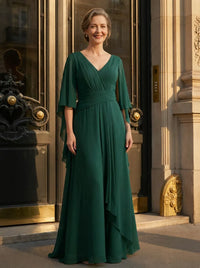 Chiffon V Neck Mother of the Bride Dresses with Ruffles