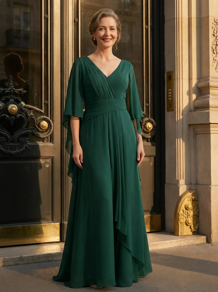 Chiffon V Neck Mother of the Bride Dresses with Ruffles