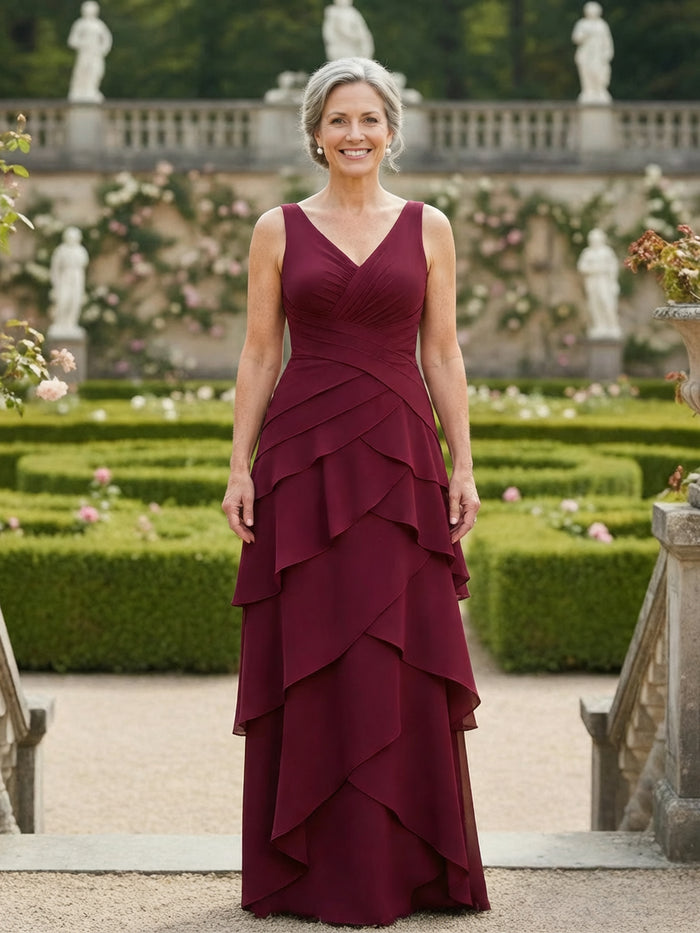 Tiered Chiffon Pleated Mother of the Bride Dresses