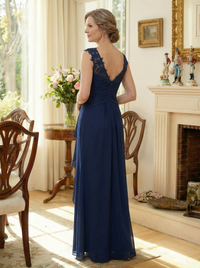 Chiffon Sheath V Neck Lace Applique  Mother of the Bride Dresses