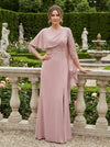 Chiffon Mermaid Crew Neck Side Slit Mother of the Bride Dresses with Caps
