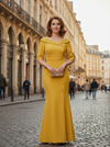 Jersey Mermaid Asymmetric Neck Button Mother of the Bride Dresses
