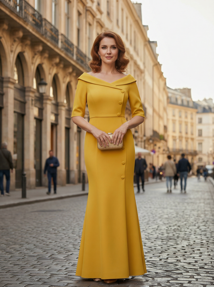 Jersey Mermaid Asymmetric Neck Button Mother of the Bride Dresses