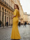 Jersey Mermaid Asymmetric Neck Button Mother of the Bride Dresses