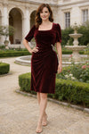 Velvet Sheath Square Neck Pleated Mother of the Bride Dresses